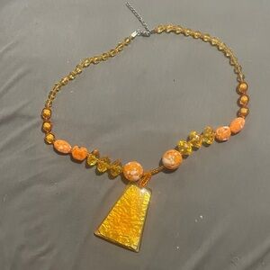 Vibrant Orange and Gold Necklace with Pendant